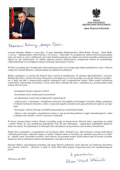 Zdjęcie do wiadomości List prezesa KRUS