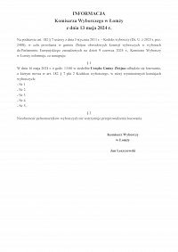 Foto: INFORMACJA Komisarza Wyborczego w Łomży z dnia 13 maja 2024 roku