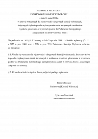 Foto: UCHWAŁA NR 267/2024 PAŃSTWOWEJ KOMISJI WYBORCZEJ z dnia 16 maja 2024 roku