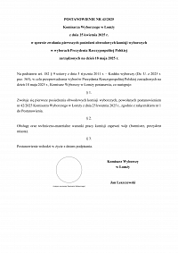 Foto: POSTANOWIENIE NR 43/2025 Komisarza Wyborczego w Łomży z dnia 25 kwietnia 2025 r.