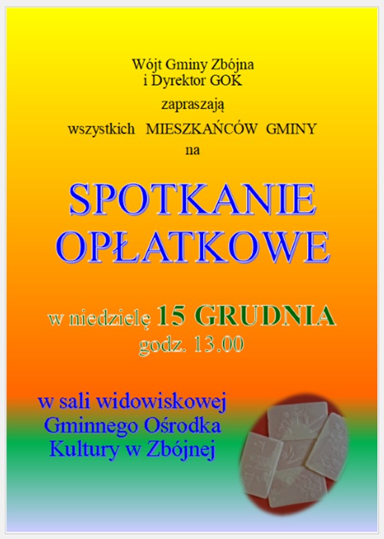 Zdjęcie do wiadomości Spotkanie opłatkowe – zaproszenie dla mieszkańców gminy Zbójna